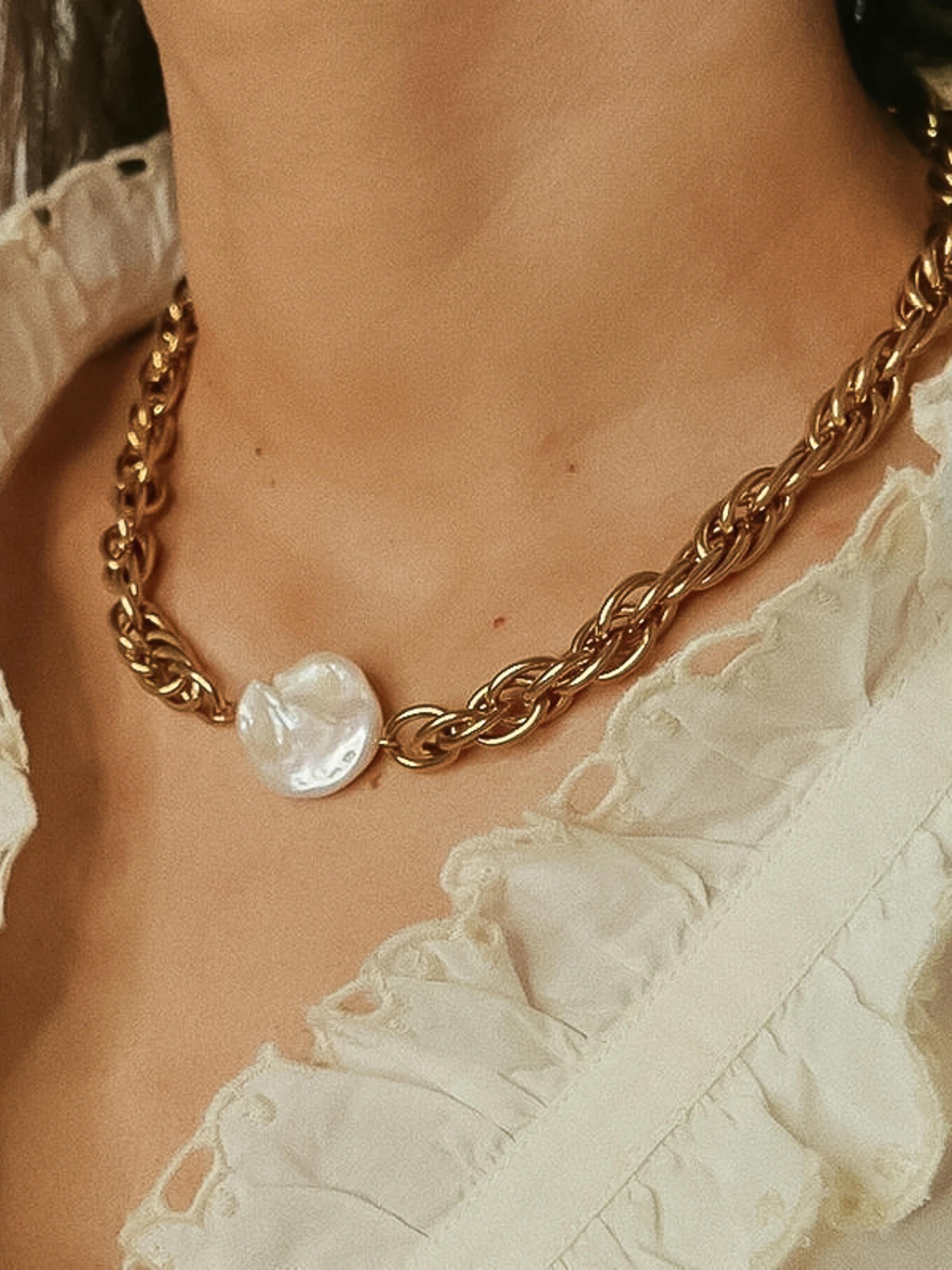 Bold Pearl Chain Necklace